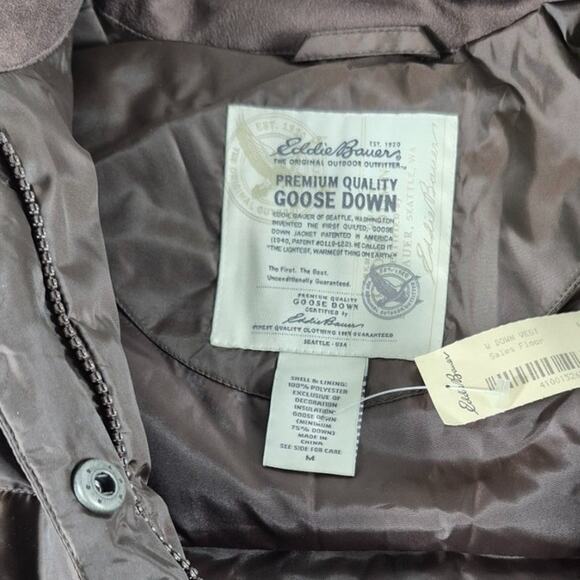 Eddie Bauer Brown Puffer Vest Down Filled Zippered Pockets Adj Waist NEW M - Picture 4 of 4